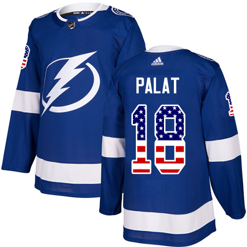 Adidas Lightning #18 Ondrej Palat Blue Home Authentic USA Flag Stitched NHL Jersey - Click Image to Close